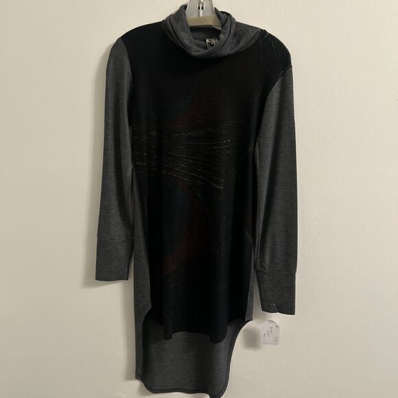 Go Couture Dresses & Skirts - GO Couture Black Gray Cowl Neck Tunic Dress Long Sleeve Hi Lo Women’s Large NWT